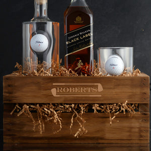 Johnnie Walker Scotch Whisky Personalized Gift Basket Set for whiskey lovers, golf lovers, corporate events, and executive gifts