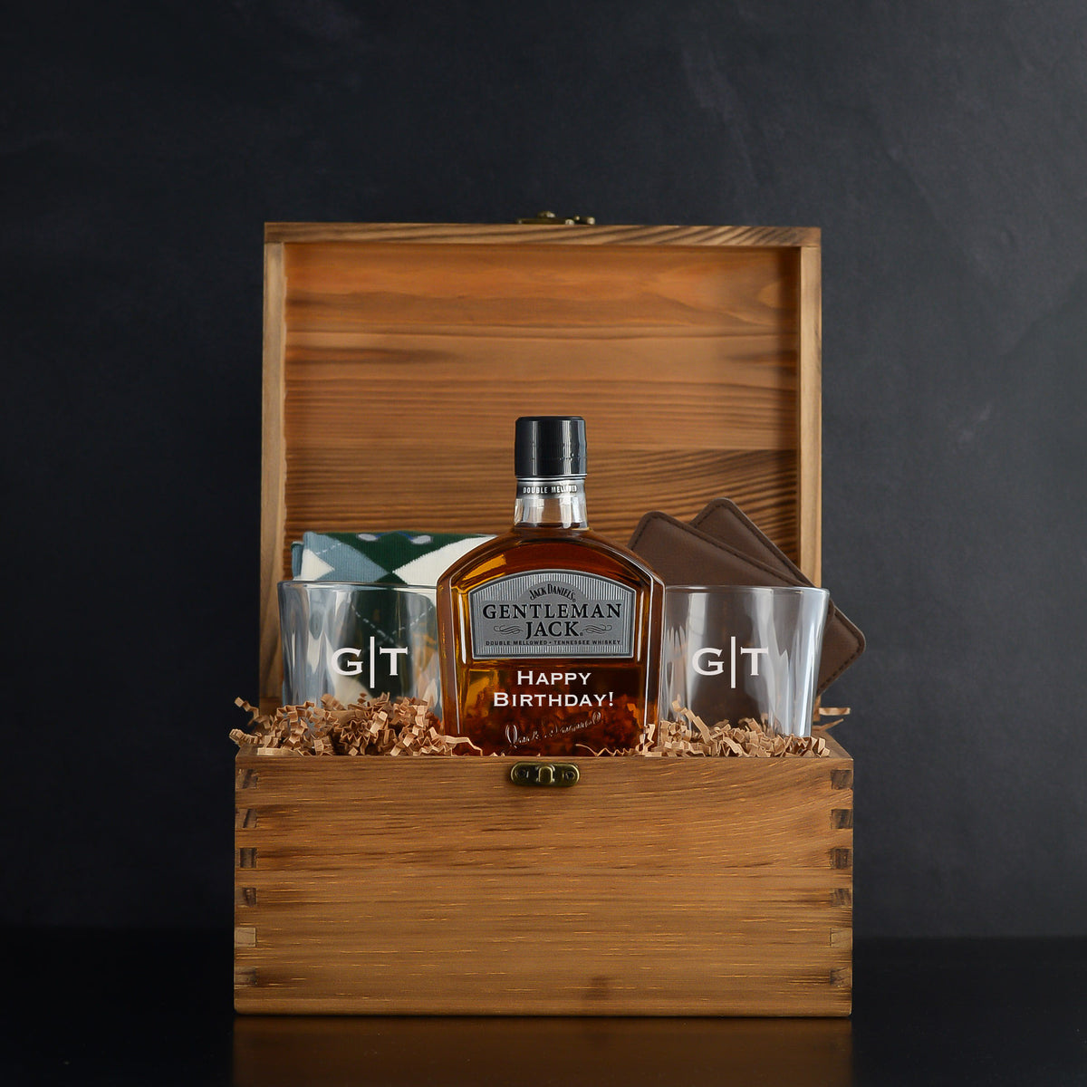 Gentleman Jack Whiskey Gift Box Set with glasses for birthdays, whiskey lovers and golf lovers