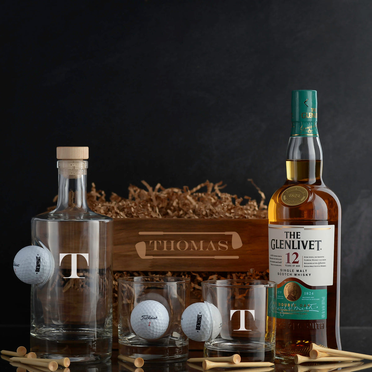 Glenlivet Whisky Gift Basket Set for birthdays, luxury corporate gifting, golf events, award, and retirements