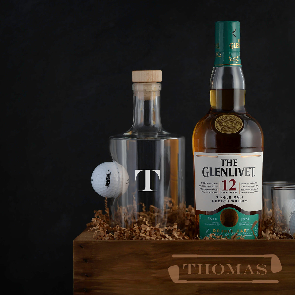 Glenlivet Whisky Gift Basket Set for birthdays, luxury corporate gifting, golf events, award, and retirements