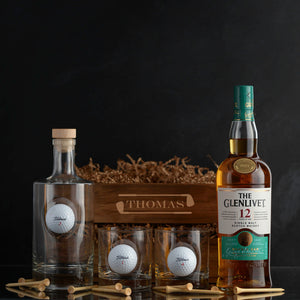 Glenlivet Whisky Gift Basket Set for birthdays, luxury corporate gifting, golf events, award, and retirements