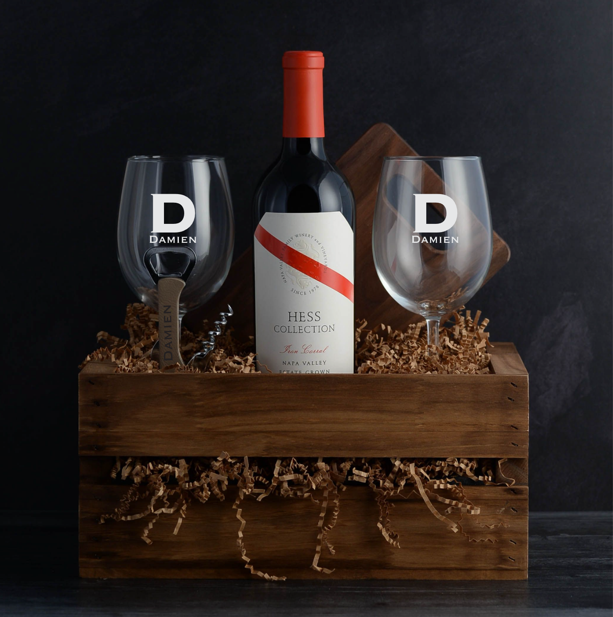 Hess Collection Napa Valley Estate Crown Cabernet Luxury Wine Gift Basket with personalization for birthdays, holidays, corporate events, or a thank-you