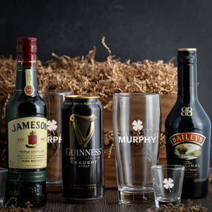 Jameson Whiskey, Guinness Stout, and Baileys Gift basket crate. Perfect for St. Patrick's Day or any special occasion. Fast Delivery.