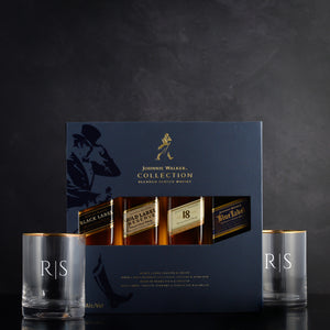 Luxury Johnnie Walker Sampler Collection Gift Box Set with Glasses for whiskey lovers, holidays, and birthdays
