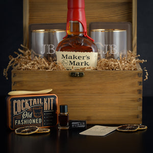 Maker's Mark Old Fashioned Whiskey Gift Box Set with custom engraving on glasses