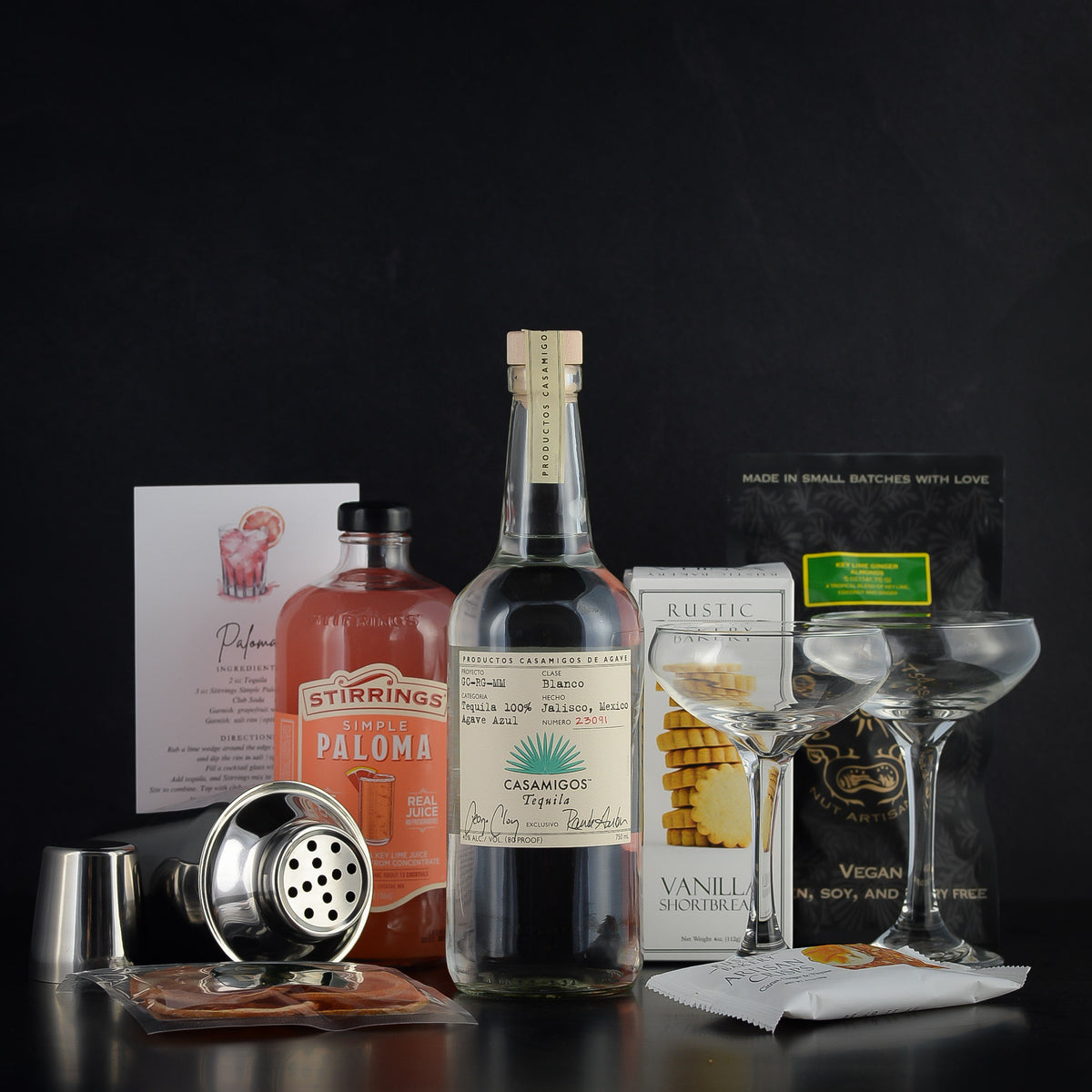 Tequila Paloma Cocktail Gift Basket with glasses for corporate gifting, real estate closing, thank you, and birthdays