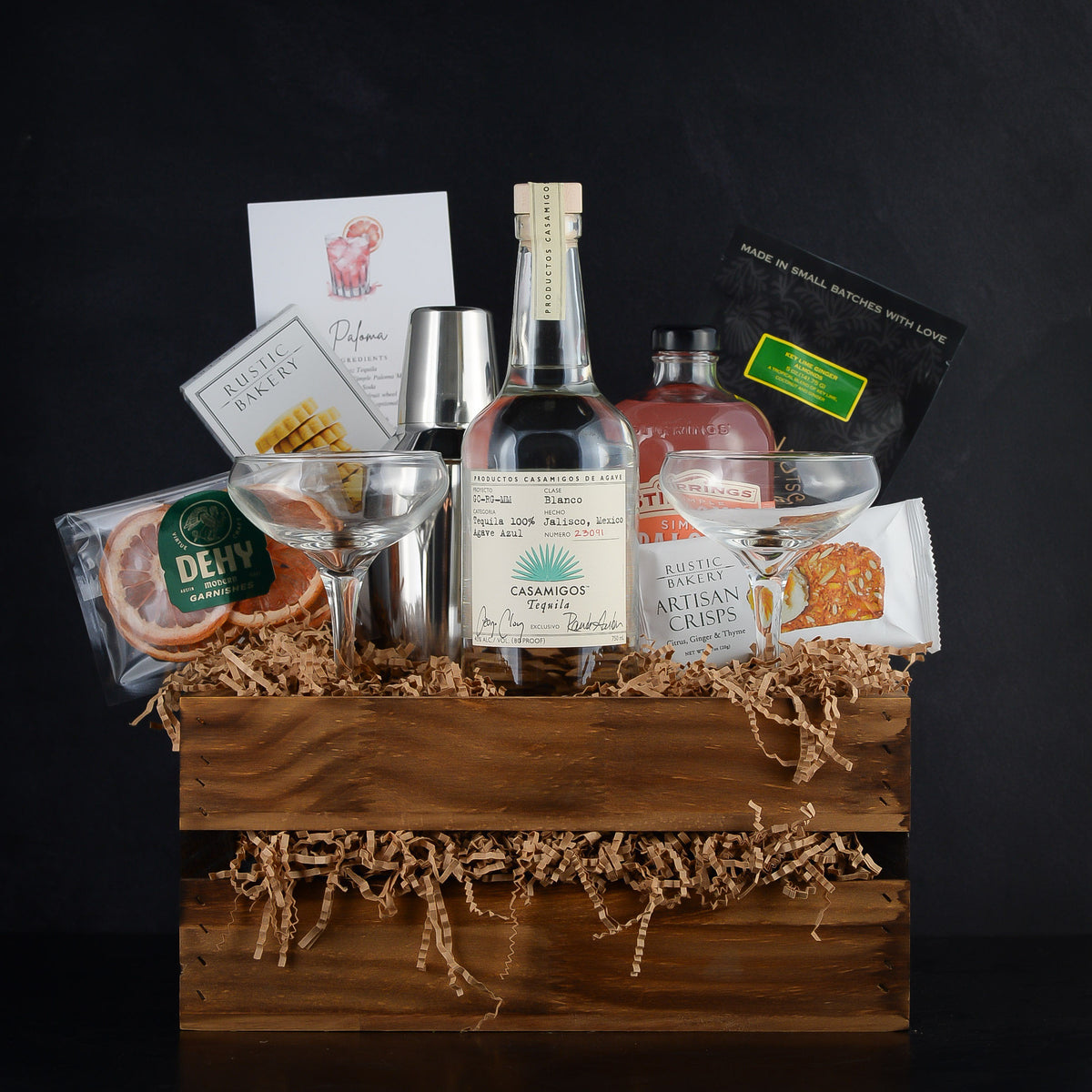 Engraved Paloma Tequila Cocktail Gift Basket set for corporate events, real estate closing, thank you, and birthdays
