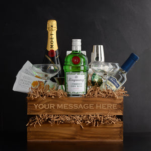 Tanqueray Gin French 75 Gift Set; Champagne Gift Baskets for closings and birthdays