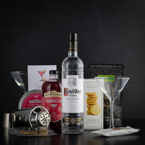 Ketel One Vodka Cosmopolitan Cocktail Gift Basket Set for birthdays, anniversaries, closings, or any vodka lover