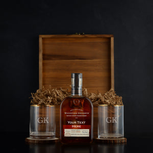 Personalized Woodford Reserve Whiskey luxury Gift Box Set with glasses 
for bourbon whiskey lovers, corporate gifting, and birthdays