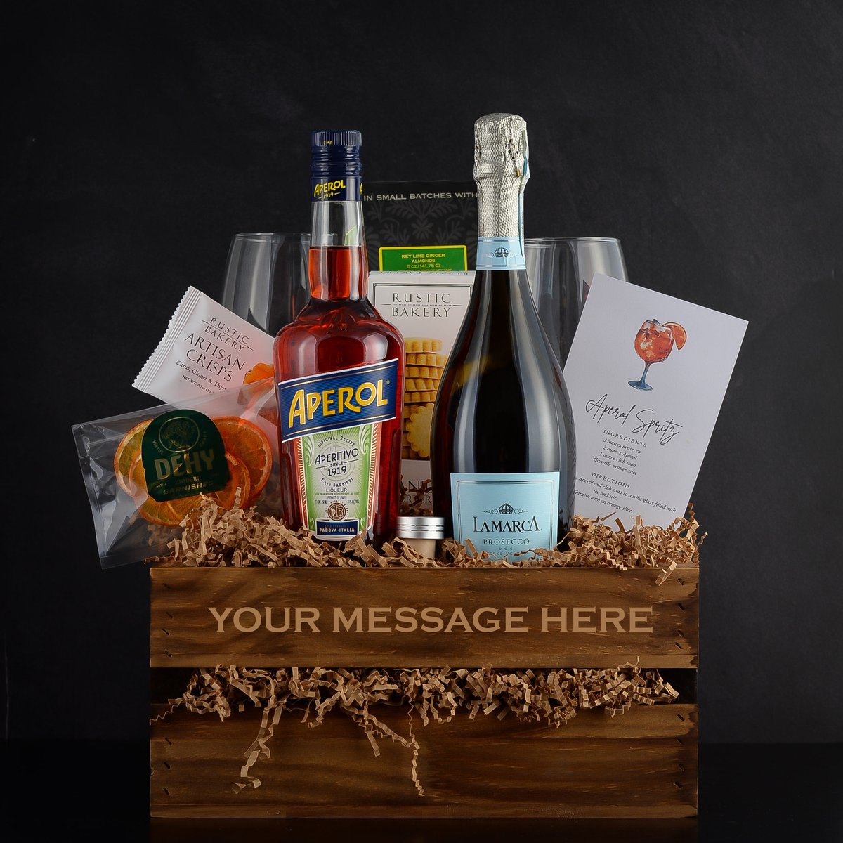 Aperol Spritz Gift Basket for birthdays, closings, corporate liquor gifts, retirements, and a thank you
