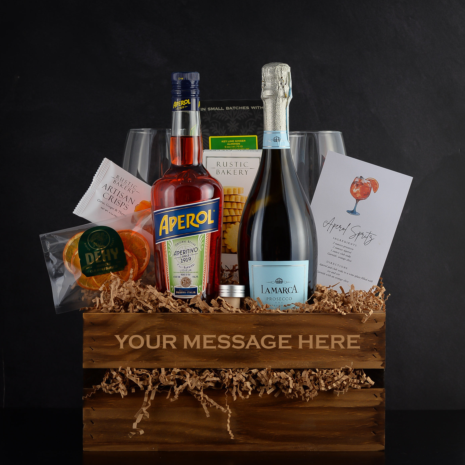 Aperol Spritz Gift Basket for birthdays, closings, corporate liquor gifts, retirements, and a thank you