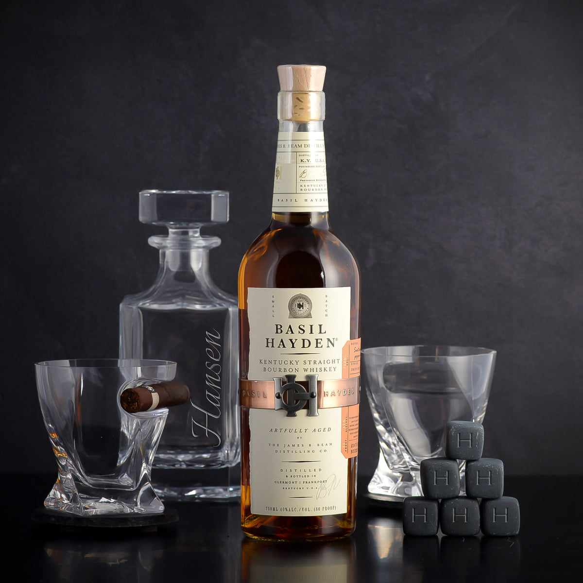 Engraved Bourbon Whiskey Gift Basket Set for birthdays, retirements, and whiskey lovers