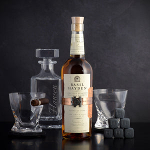 Personalized Basil Hayden Bourbon Whiskey Gift Basket Set