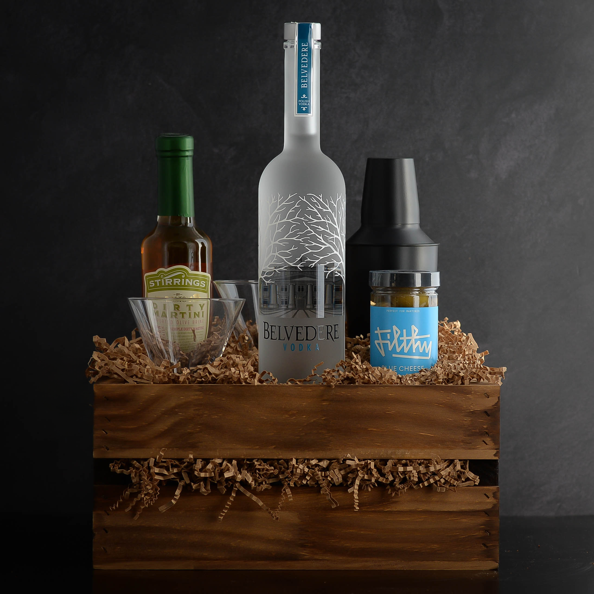 Belvedere Vodka Filthy Martini Gift Basket Set