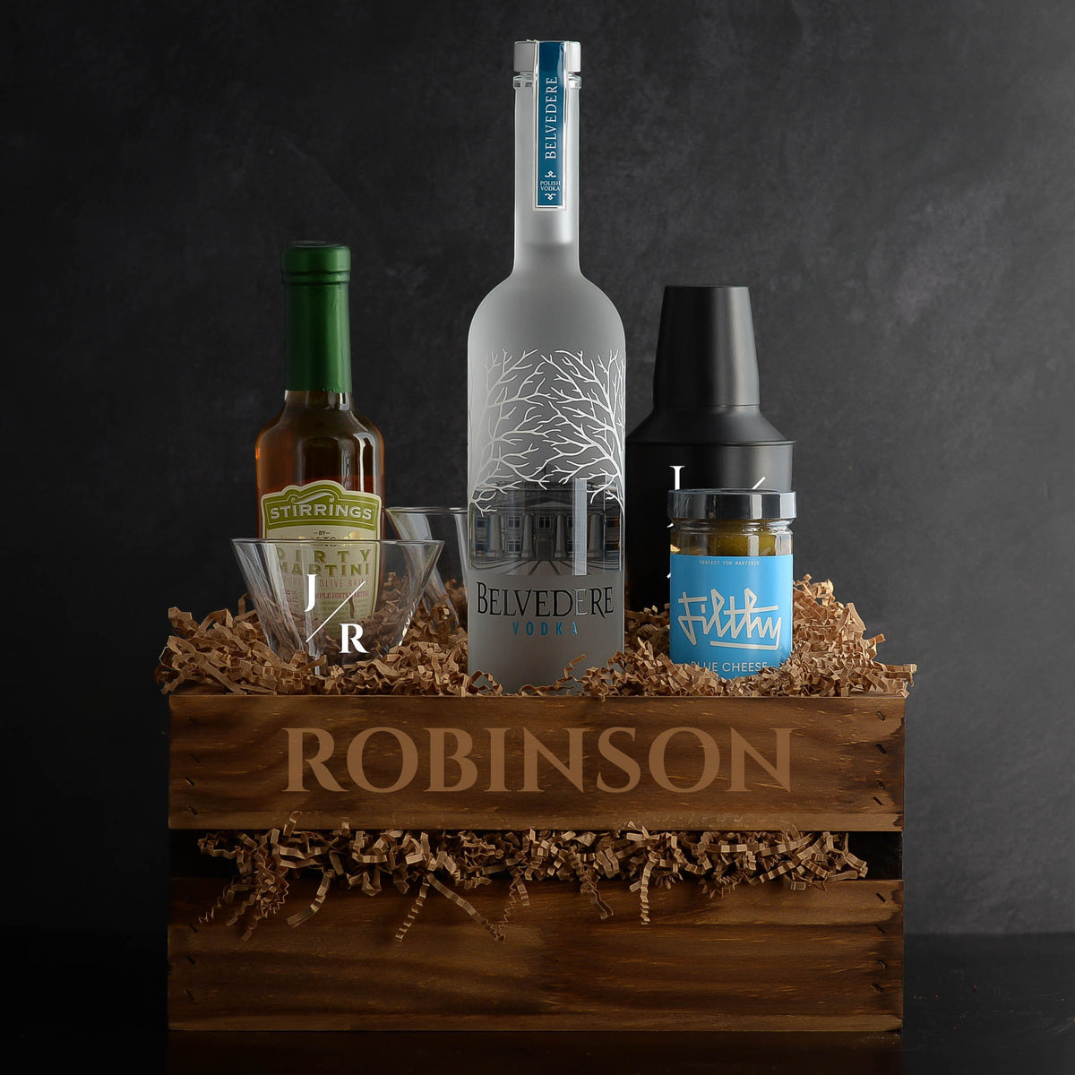 Belvedere Vodka Filthy Martini Gift Basket Set