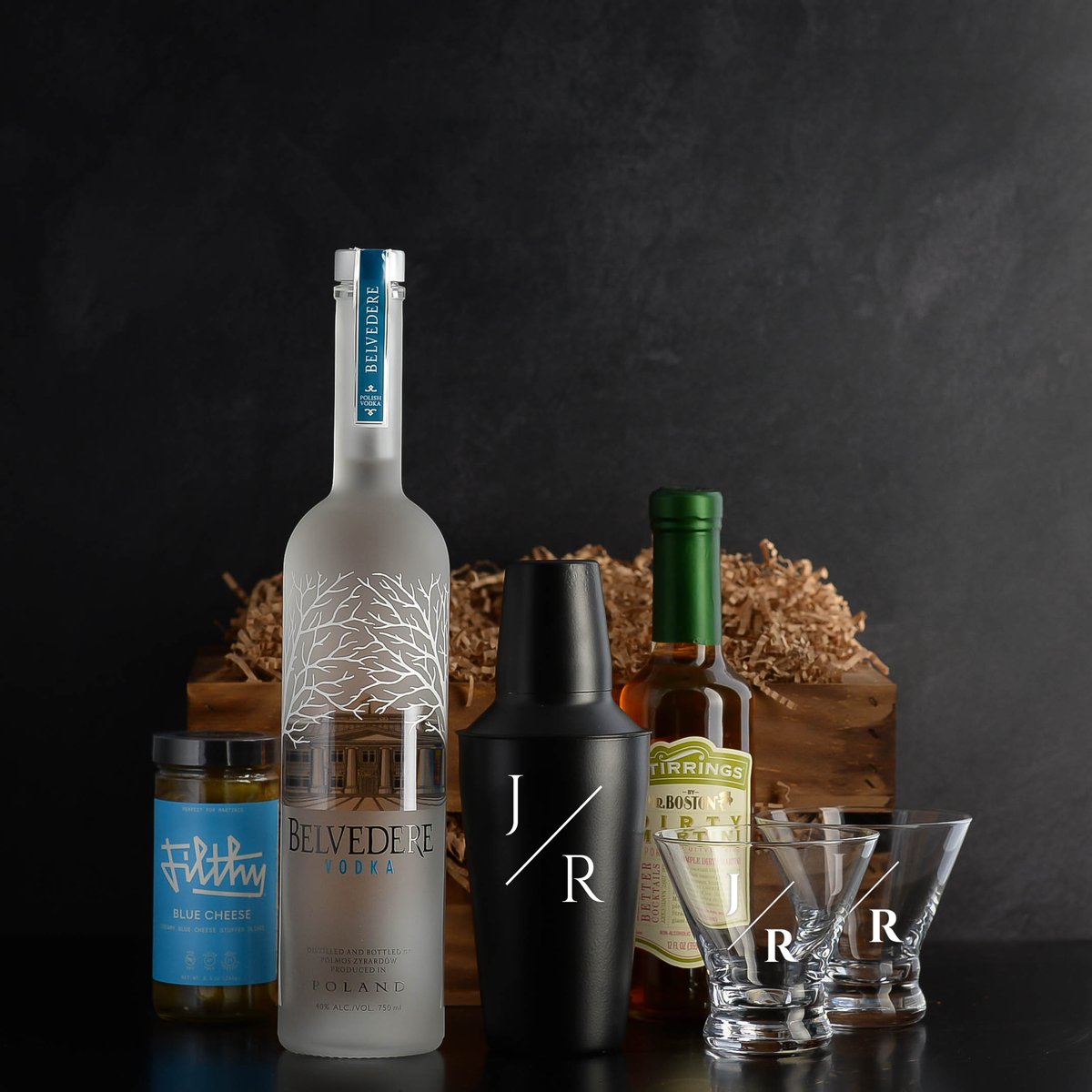 Belvedere Vodka Filthy Martini Gift Basket Set