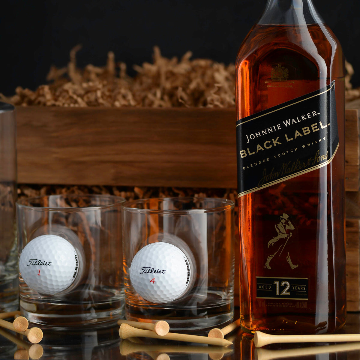Johnnie Walker Black Label Whisky Gift Basket Set for whiskey lover and golf lovers