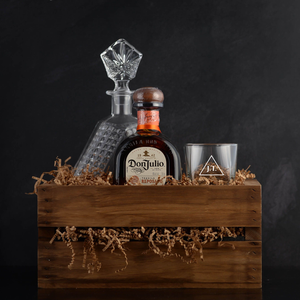 Don Julio Tequila Gift Basket with decanter and rocks glasses.