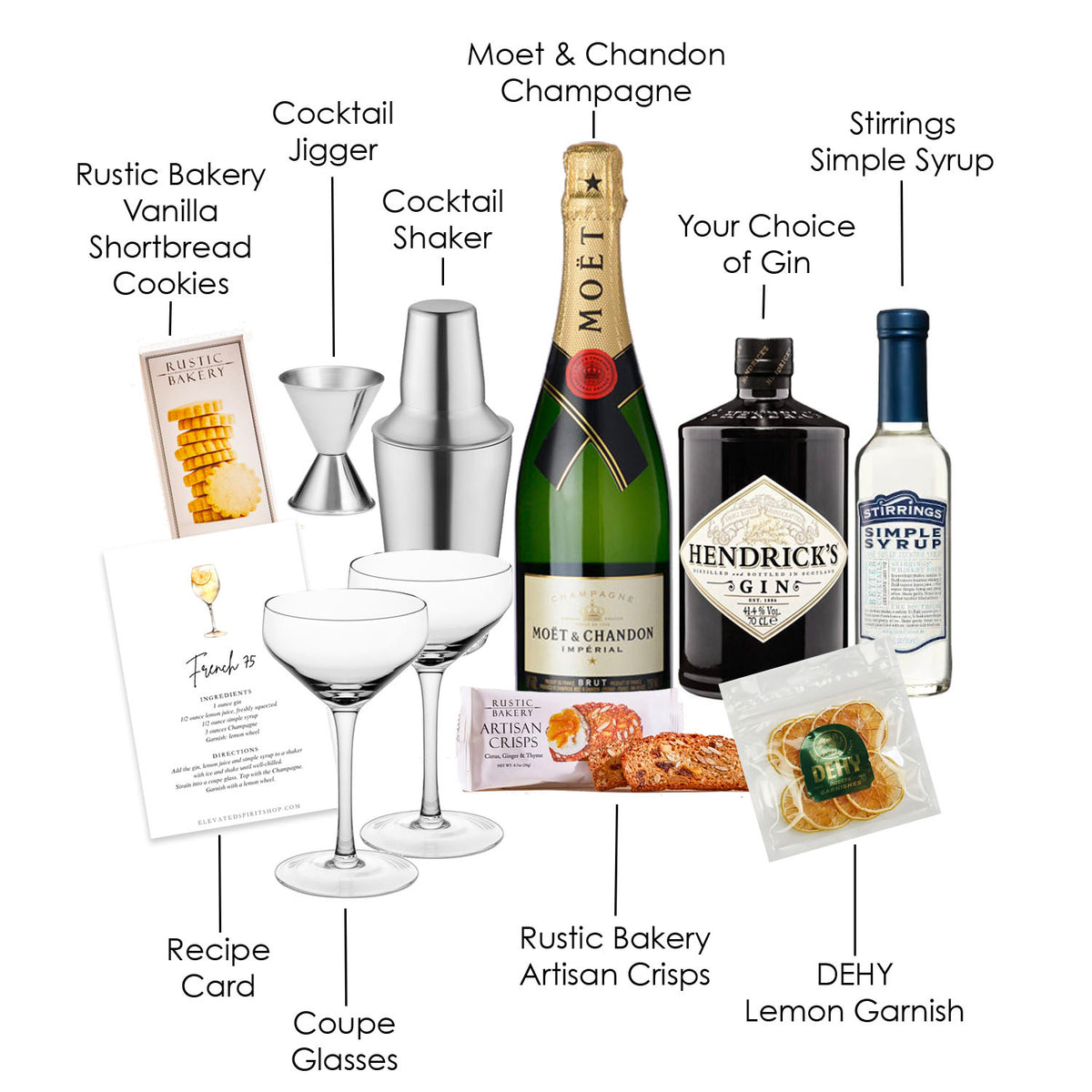 Hendrick's Gin French 75 Gift Set by Elevated Spirit Shop - Moet & Chandon Champagne Gift Baskets