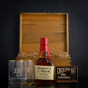 Corporate whiskey gift box set with engraved glasses