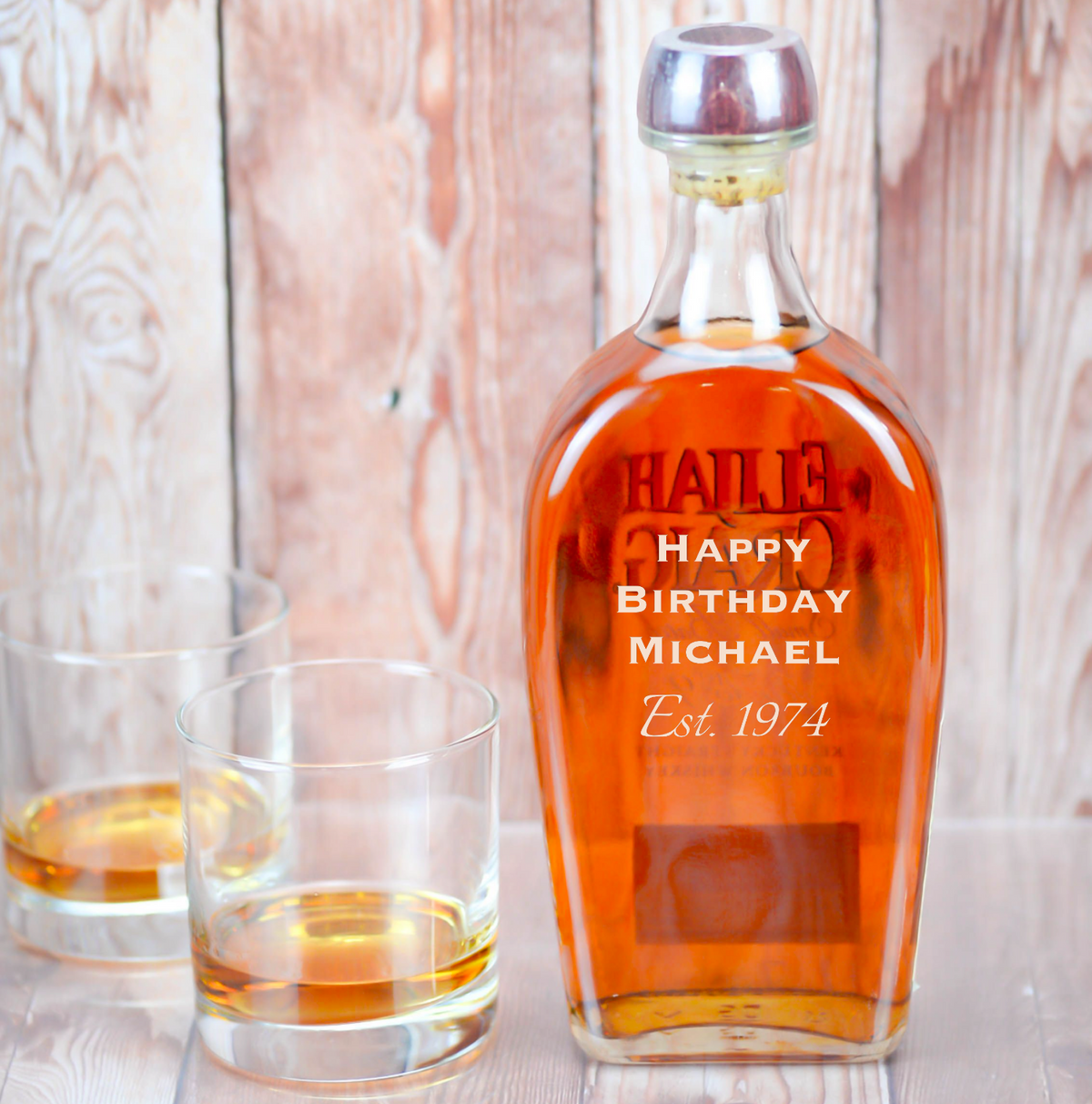 Elijah Craig Bourbon Whiskey Birthday Engraved Gift Bottle