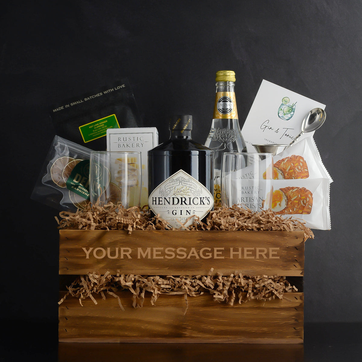 Luxury Hendrick's Gin and Tonic Gift Basket Set by Elevated Spirit Shop for birthdays, corporate gifts, holidays, and thank-you