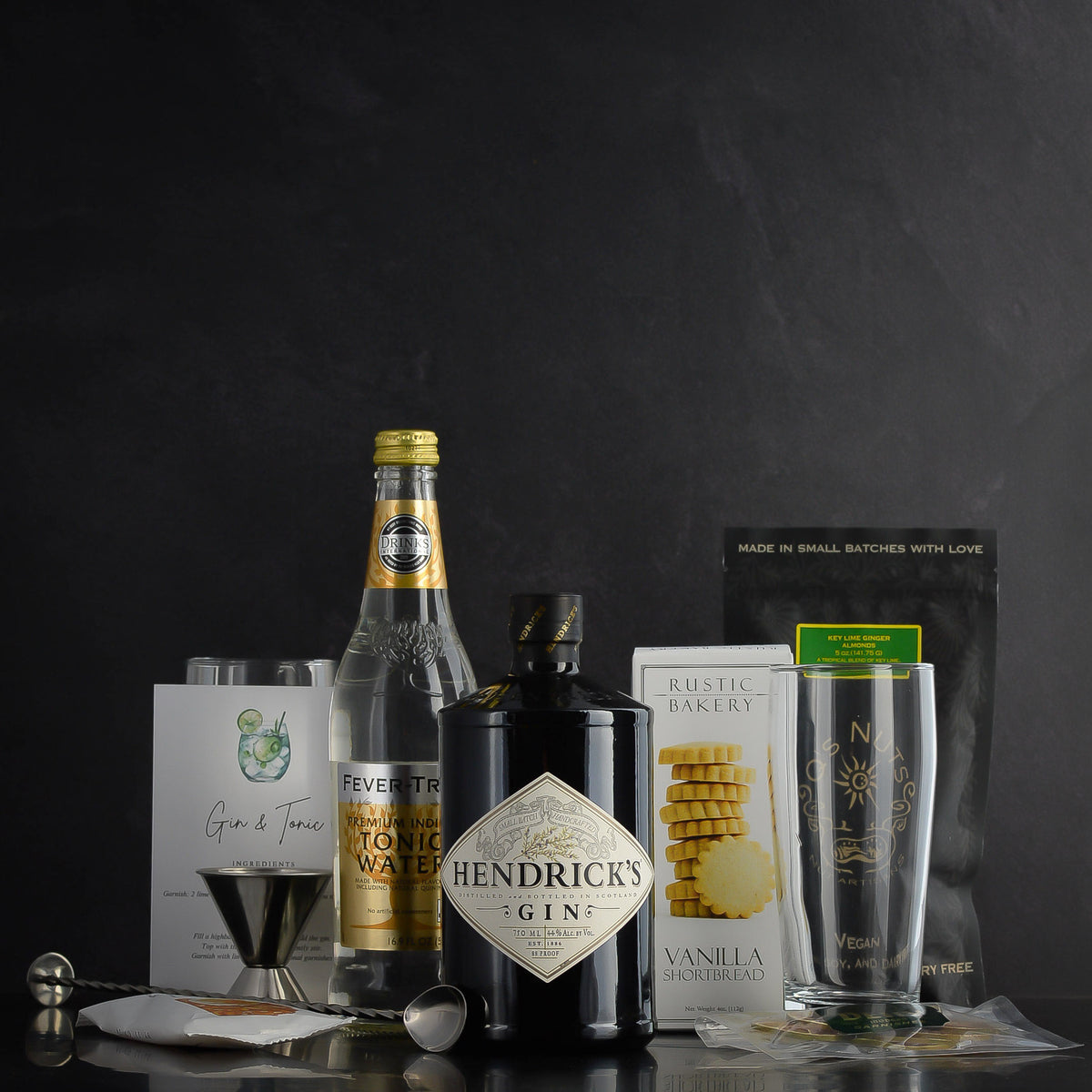 Luxury Hendrick's Gin and Tonic Gift Basket Set by Elevated Spirit Shop for birthdays, corporate gifts, holidays, and thank-you