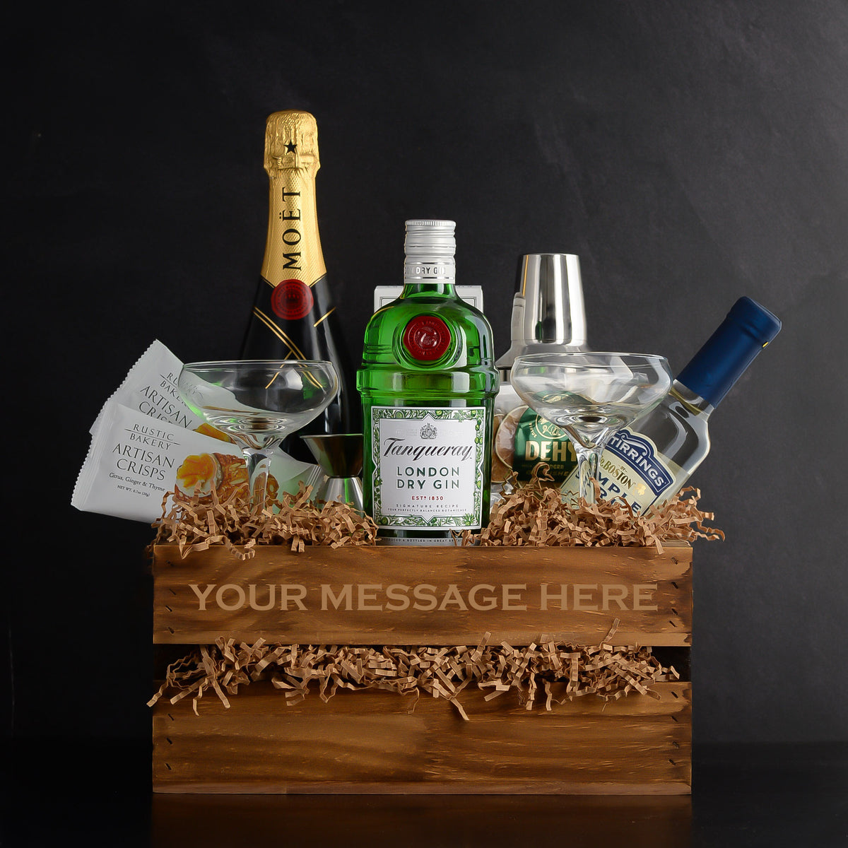 Tanqueray Gin French 75 Gift Set; Champagne Gift Baskets for closings and birthdays