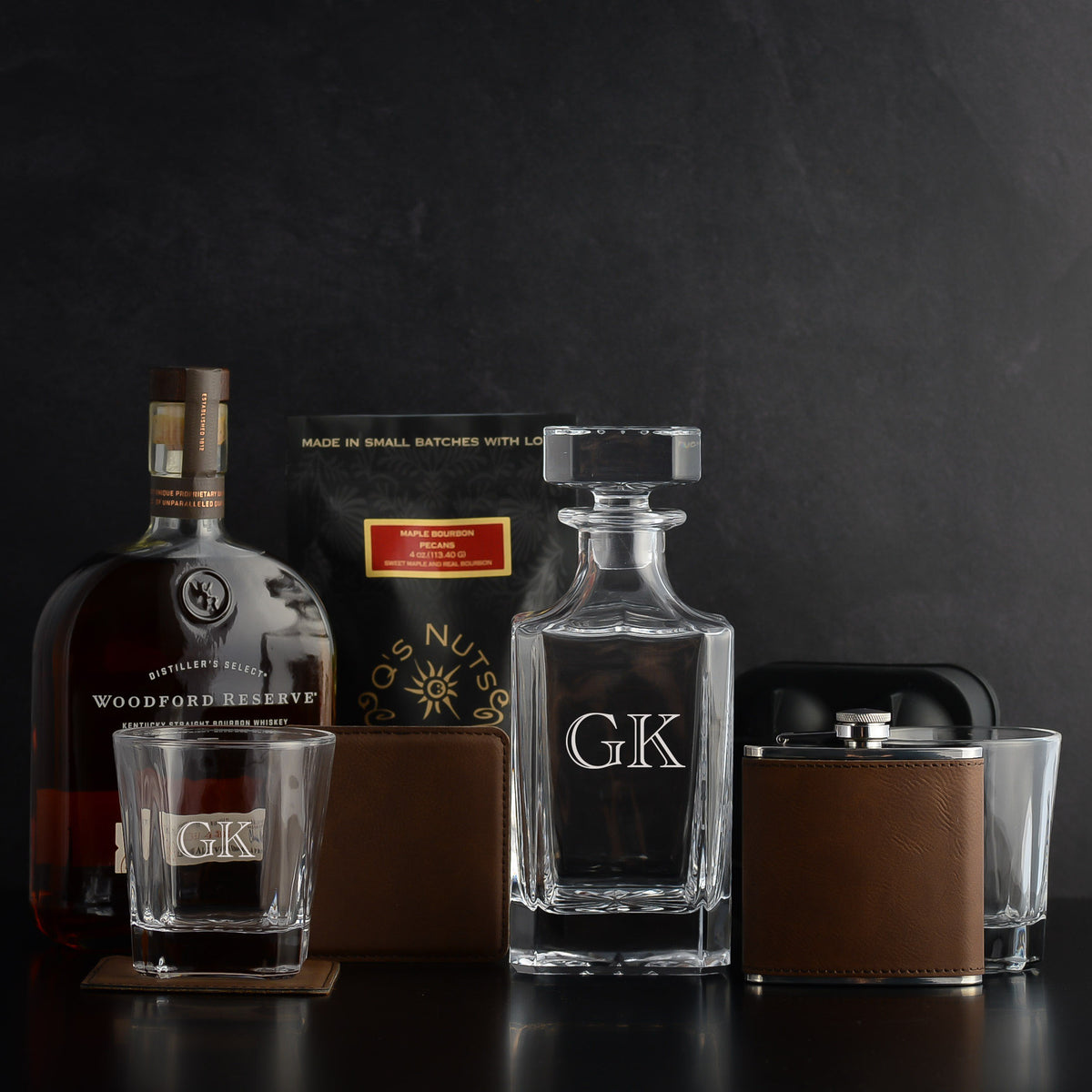 Personalized Whiskey Gift with engraved Glasses and Decanter