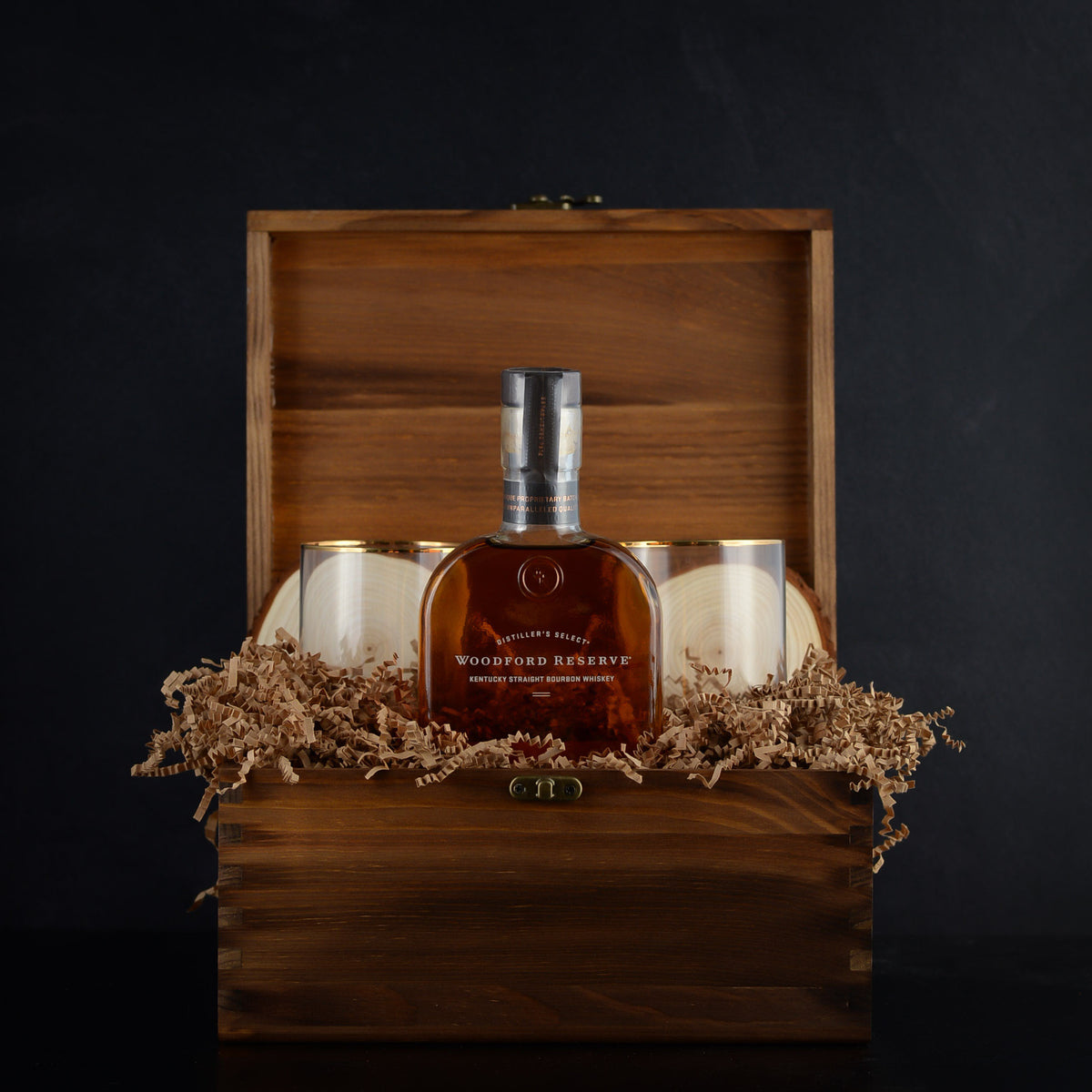 Personalized Woodford Reserve Luxury Whiskey Gift Box Set for birthdays, corporate gifts, closings, and bourbon whiskey lovers