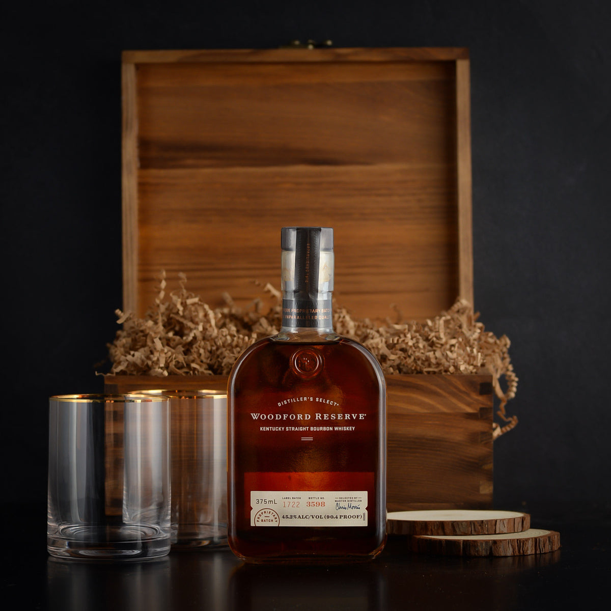 Custom Woodford Reserve Luxury Whiskey Gift Box Set for birthdays, corporate gifts, closings, and bourbon whiskey lovers