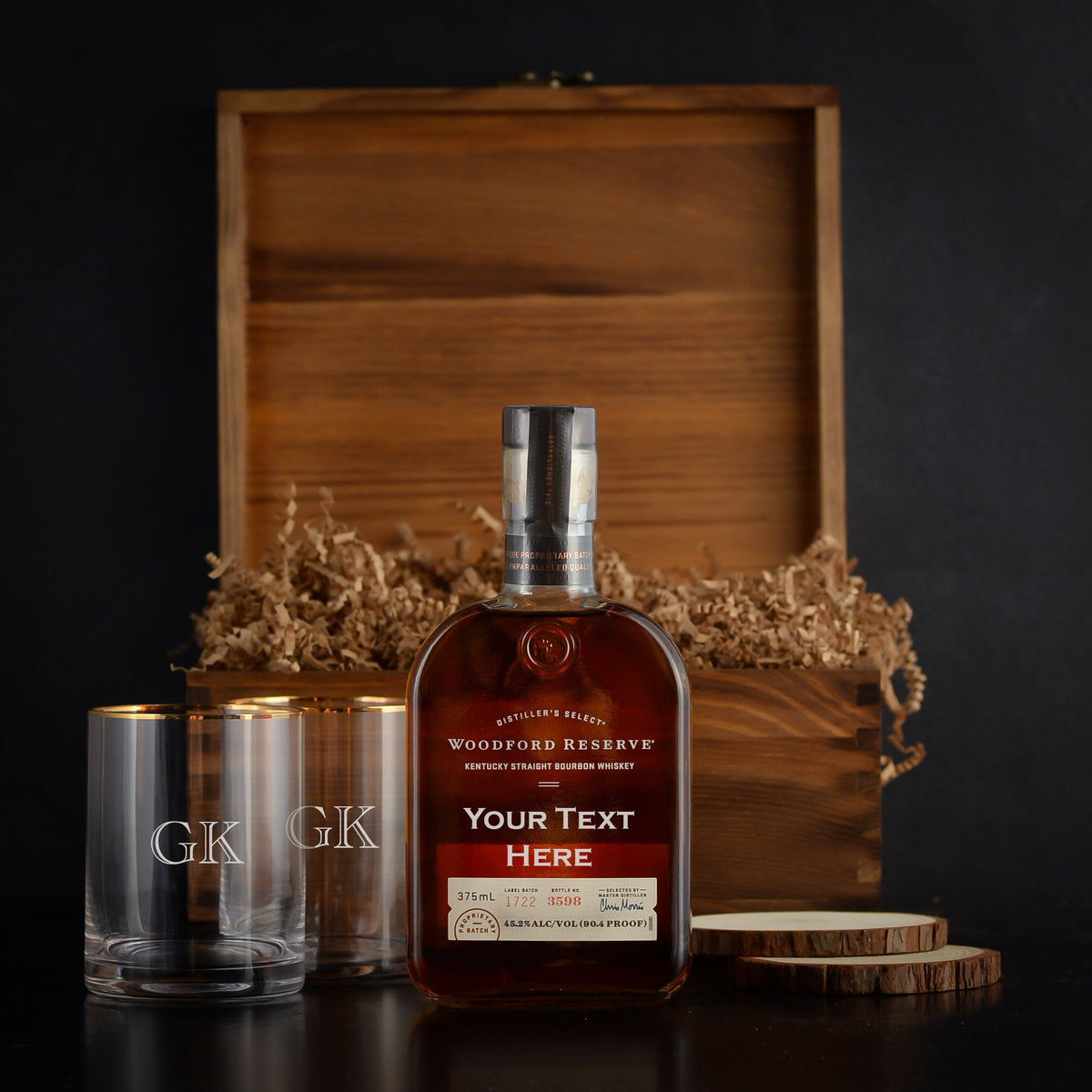 Custom Woodford Reserve Whiskey Luxury Gift Box Set for birthdays, corporate gifts, and bourbon whiskey lovers